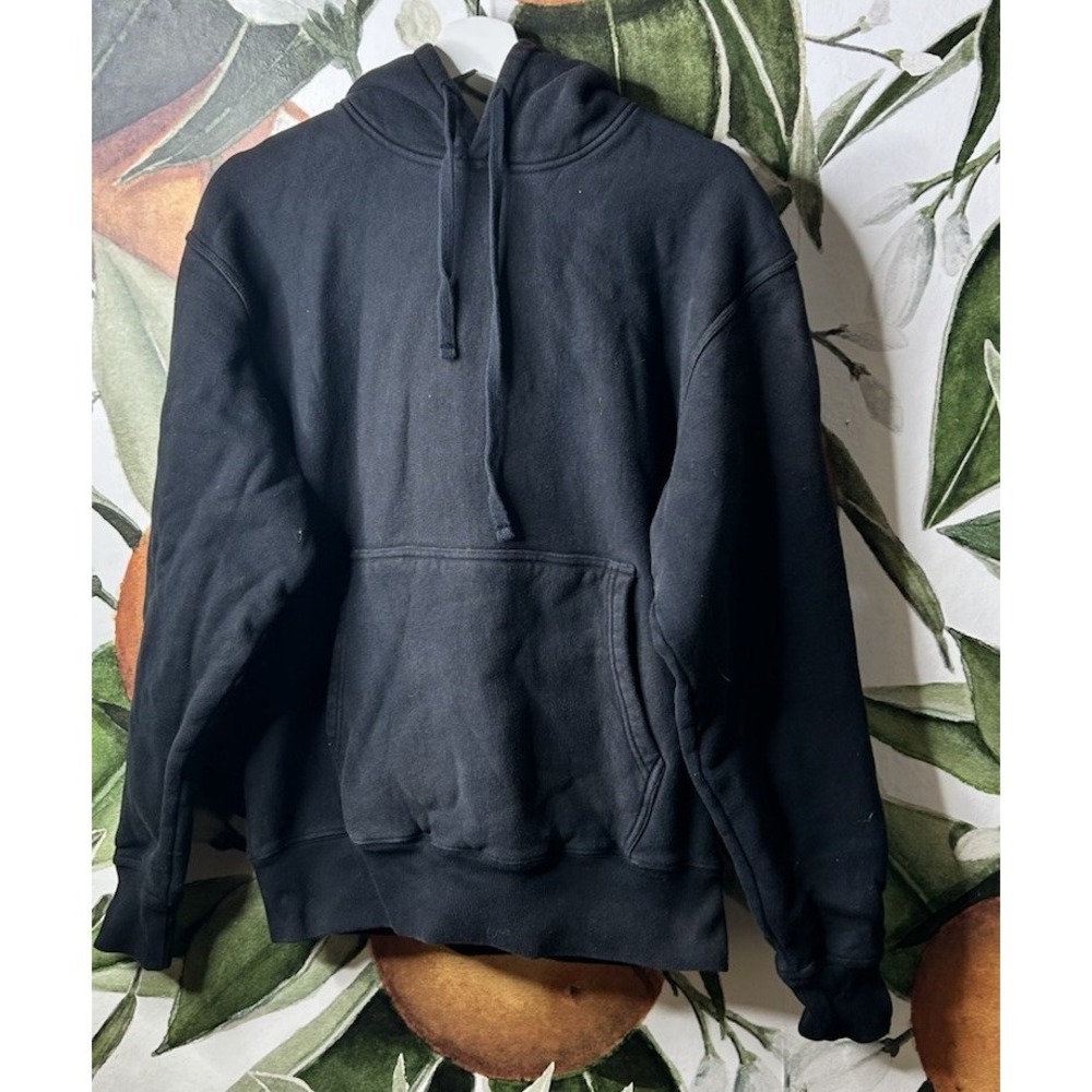 Stussy Mens Small Solid Black 100% Cotton Pullover Hoodie Sweatshirt Portugal